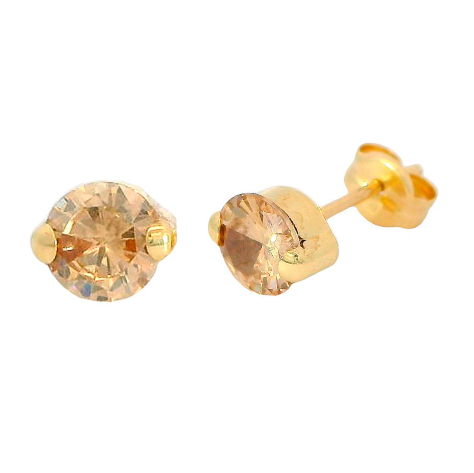 PENDIENTES  CIRCONITA REDONDA CHAMPAGNE 5MM PRESION