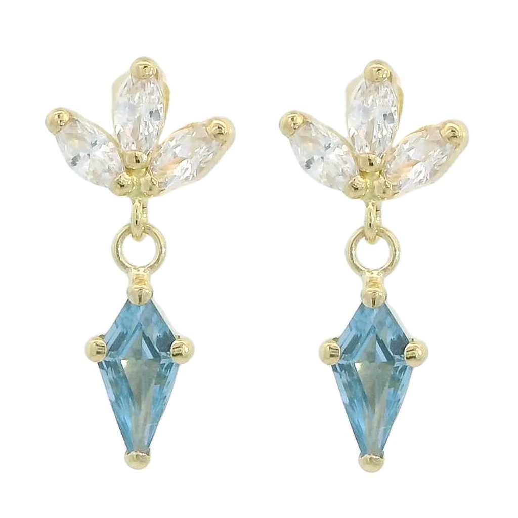 PENDIENTES FLOR COMETA PIEDRA COLOR AGUAMARINA DE 7x4MM.11MM.