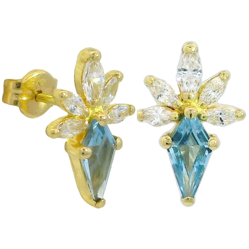 PENDIENTES FLOR COMETA PÌEDRA COLOR AGUAMARINA DE 7x4MM.12MM.