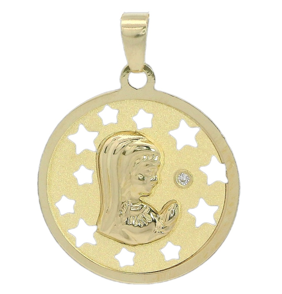 MEDALLA VIRGEN NIÑA CALADA CON ESTRELLAS  20 MM.