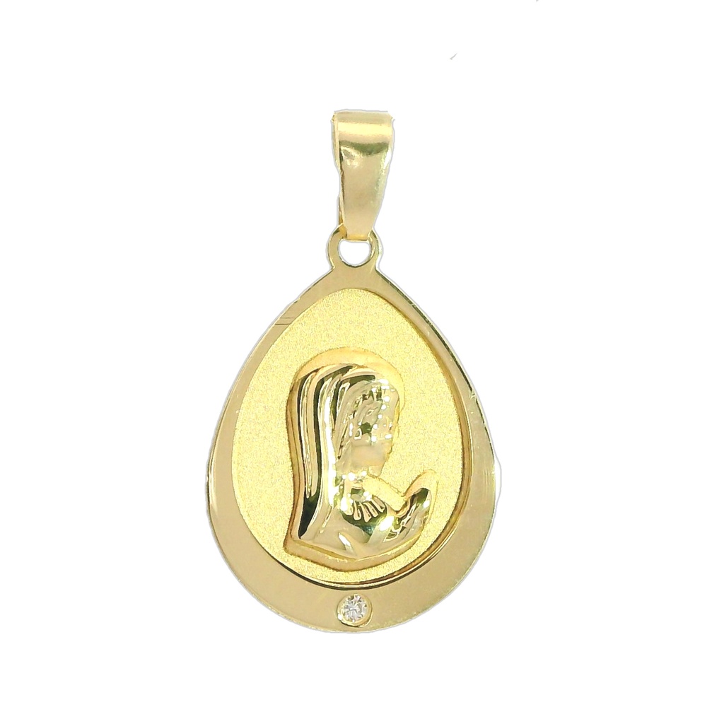 MEDALLA VIRGEN NIÑA OVAL SATINADA CON CIRCONITA .18 MM
