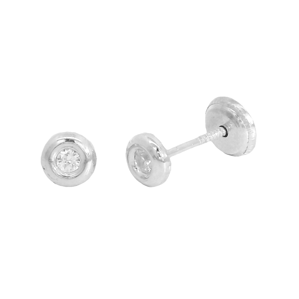 PENDIENTES CHATON CIRCONITA DE  2MM.ROSCA.ORO BLANCO.