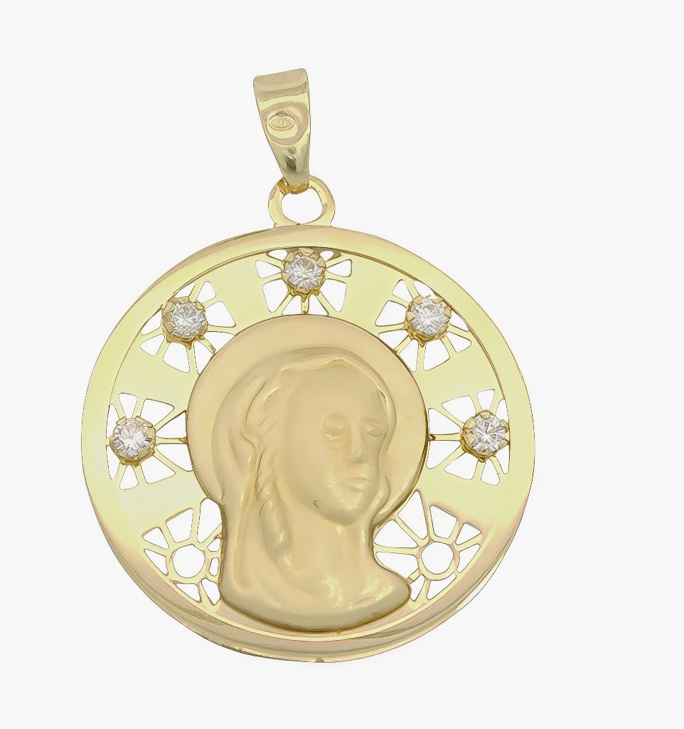 MEDALLA REDONDA VIRGEN CON CIRCONITAS.19MM.