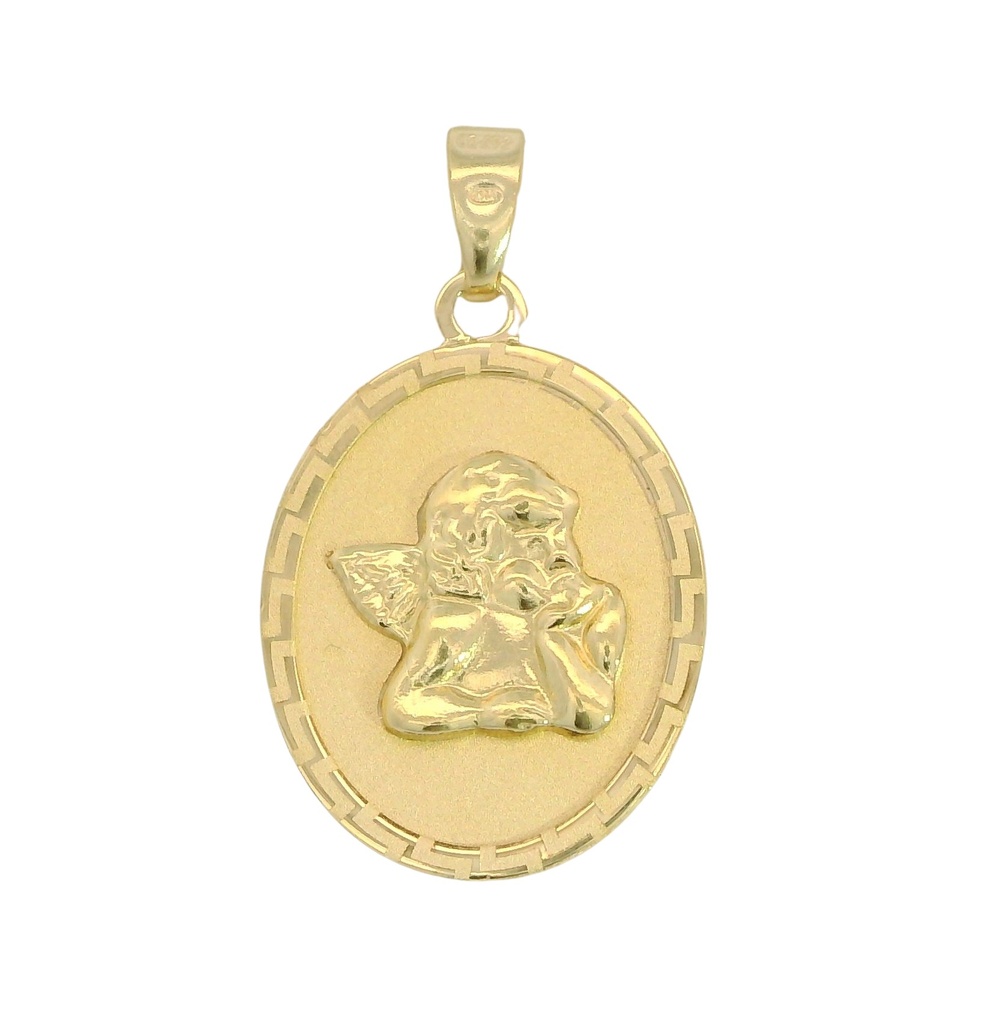 COLGANTE OVAL ANGELITO BURLON CON GRECA.13X15MM
