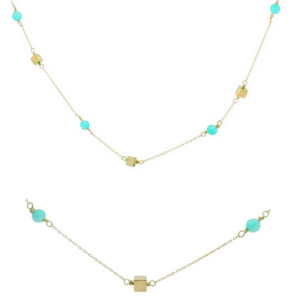 GARGANTILLA 3 CUBOS Y 4 PIEDRAS AMAZONITA SEMIPRECIOSA