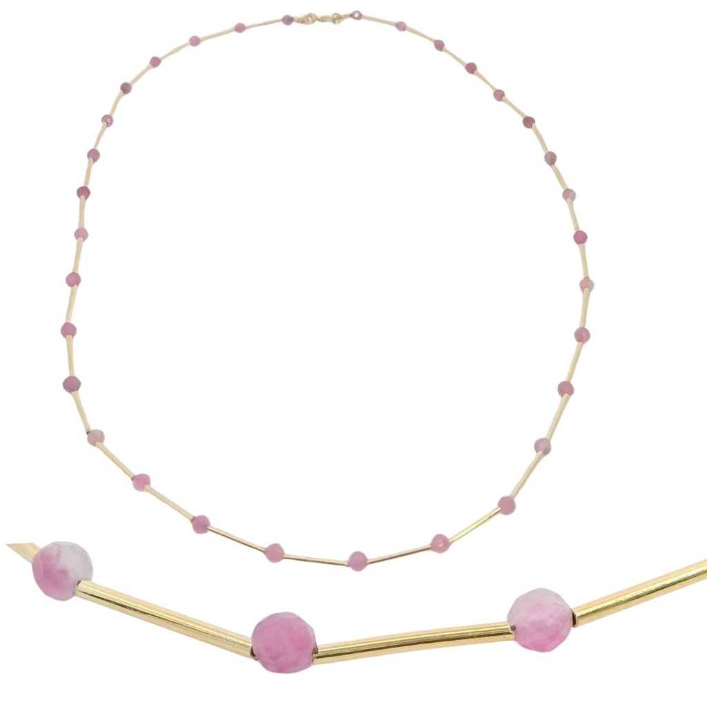 GARGANTILLA TUBOS CON PIEDRA TURMALINA ROSA SEMIPRECIOSA