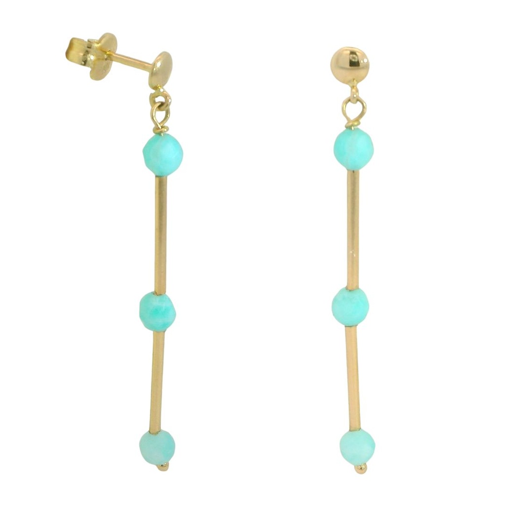 PENDIENTES LARGOS TUBOS CON PIEDRA AMAZONITA SEMIPRECIOSA