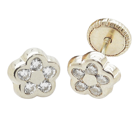 PENDIENTES ORO BLANCO MARGARITAS CON CIRCONITAS.6MM.