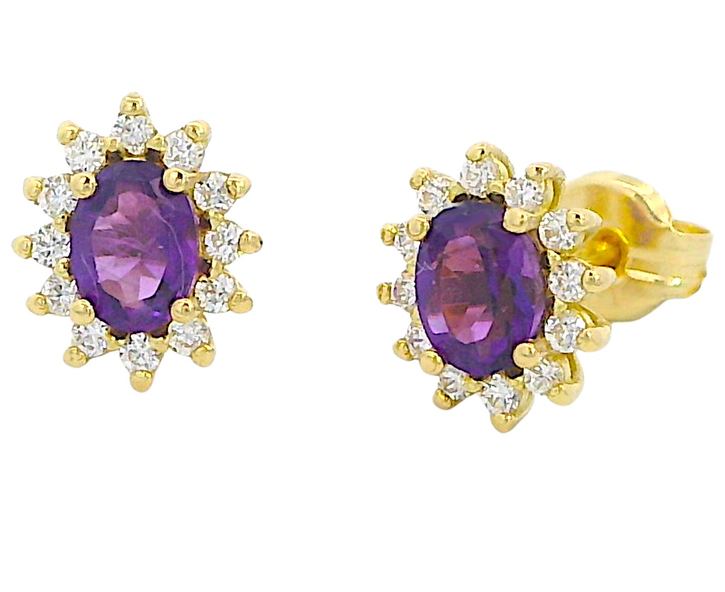 PENDIENTE ROSETON AMATISTA DE 4x3MM Y CIRCONITAS.