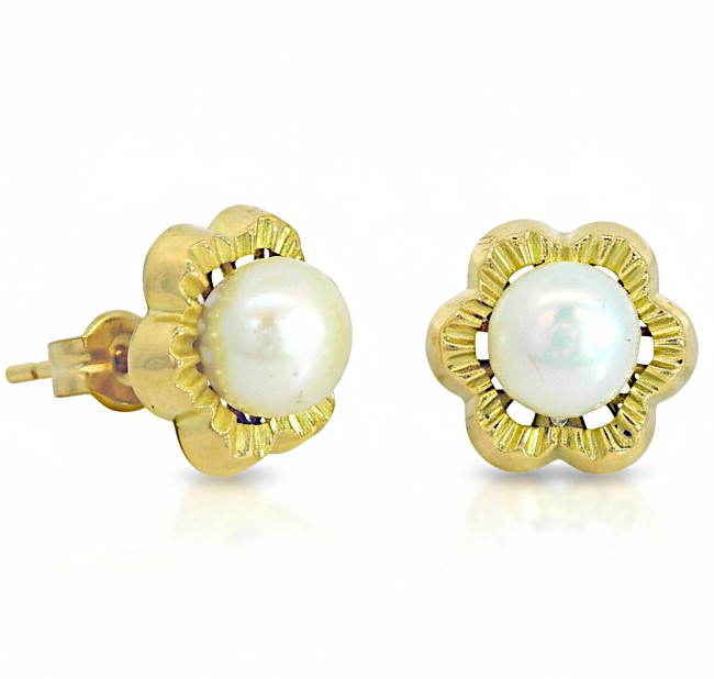 PENDIENTE ORLA FLOR GALLON PERLA 6-6.5MM PRESION