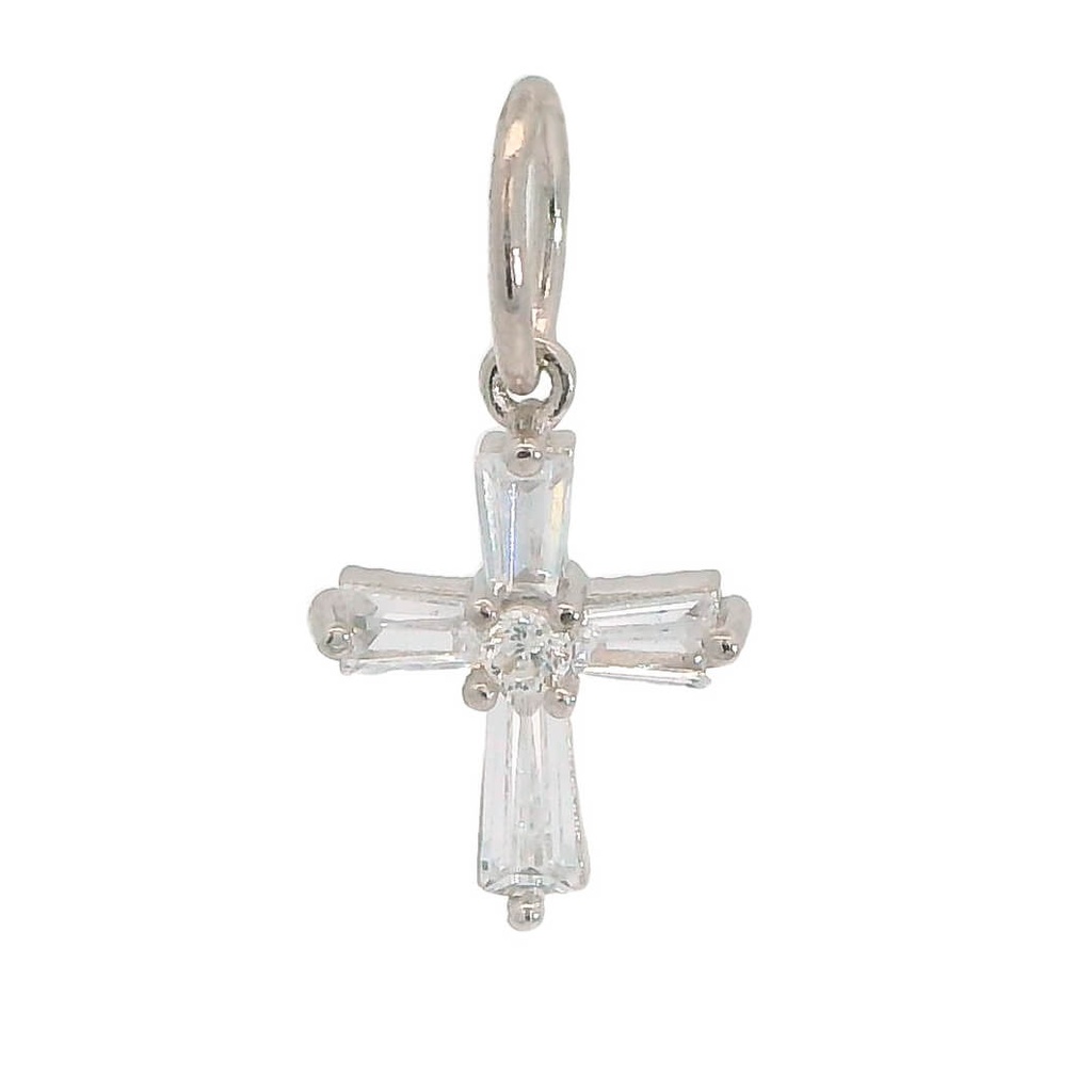 CRUZ ORO BLANCO PIEDRAS TRAPECIOS 13MM