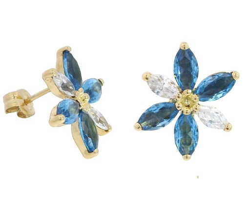 [5901A] PENDIENTES 6 PETALOS COMBIANADOS COLOR AGUAMARINA Y CIRCONITA 13MM