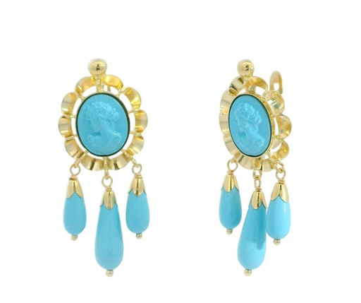 [7924T] PENDIENTES ARQUILLO 10x8MM 3 PERITAS COLOR  TURQUESA CATALAN