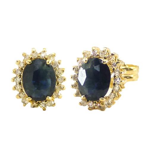 [B4169Z] PENDIENTES CUAJO ZAFIRO OVAL 5x4 36 BRILLANTES 0.80MM H-SI 0.11 CT TW