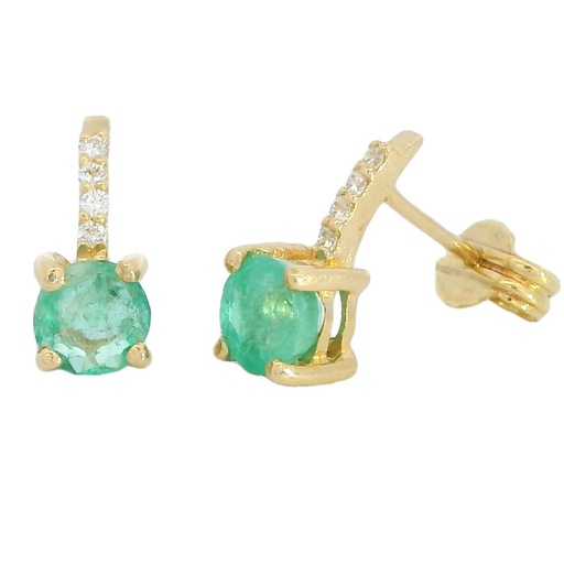 [B4155E] PENDIENTES ESMERALDA REDONDA 4MM 8 BRILLANTES  1MM H-SI 0.04 CT TW