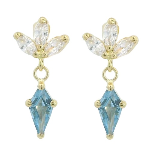 [5931A] PENDIENTES FLOR COMETA PIEDRA COLOR AGUAMARINA DE 7x4MM.11MM.