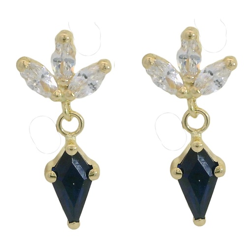 [5931Z] PENDIENTES FLOR COMETA PIEDRA COLOR ZAFIRO DE 7x4MM.11MM.