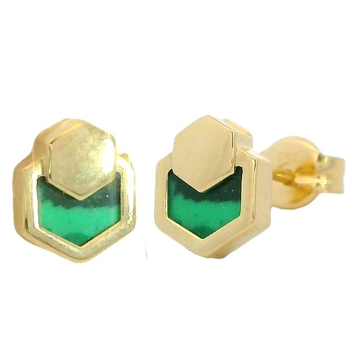 [5926] PENDIENTES HEXAGAGONO CON MOTIVO 7x5MM GREEN STONE PRESION