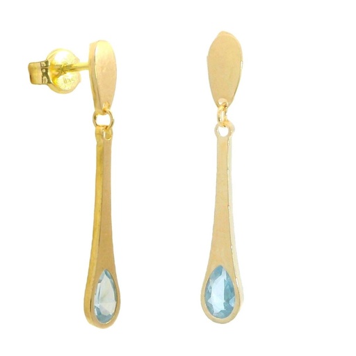 [5911A] PENDIENTES LARGOS 24MM LISO CON 1 PIEDRA EN COLOR AGUA MARINA
