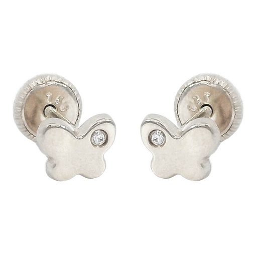 [B4670B] PENDIENTES ORO BLANCO MARIPOSA 6MM BRILLANTES 0.04 CT TW