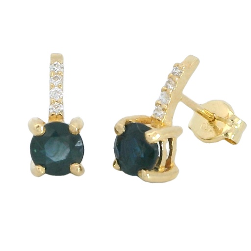 [B4155Z] PENDIENTES ZAFIRO REDONDO 4MM, 8 BRILLANTES  1MM H-SI 0.04 CT