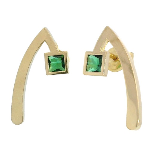 [5941E] PENDIENTE "V" INVERTIDA  PIEDRA COLOR ESMERALDA.21MM.