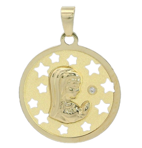 [5945] MEDALLA VIRGEN NIÑA CALADA CON ESTRELLAS  20 MM.