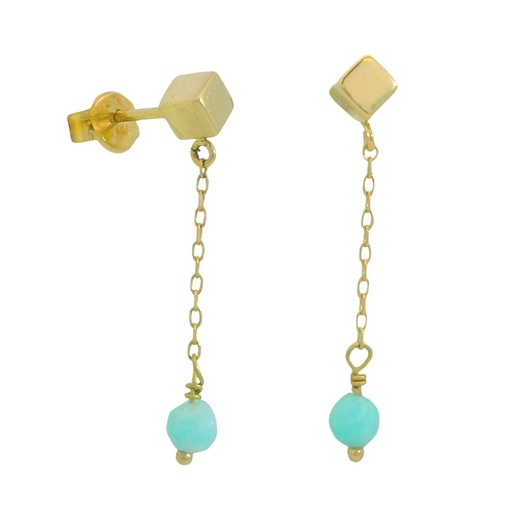 [00130PT] PENDIENTES CADENA CUBO PIEDRA AMAZONITA SEMIPRECIOSA