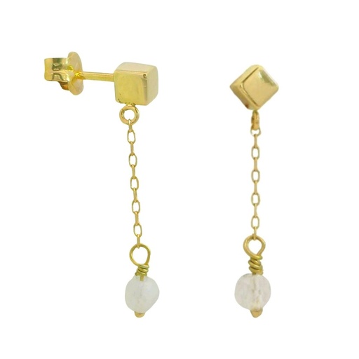 [00130PN] PENDIENTES CADENA CUBO PIEDRA LUNA SEMIPRECIOSA