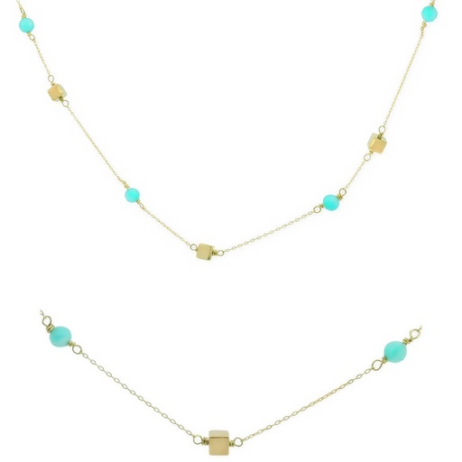 [00132T] GARGANTILLA 3 CUBOS Y 4 PIEDRAS AMAZONITA SEMIPRECIOSA