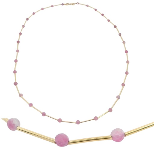 [00137R] GARGANTILLA TUBOS CON PIEDRA TURMALINA ROSA SEMIPRECIOSA