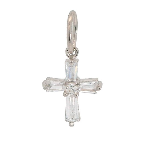 [5865B] CRUZ ORO BLANCO PIEDRAS TRAPECIOS 13MM